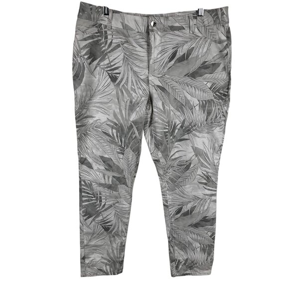 Calvin Klein Size 16 Modern Essentials Gray Leaf Print Pants Casual Comfortable - Picture 1 of 11
